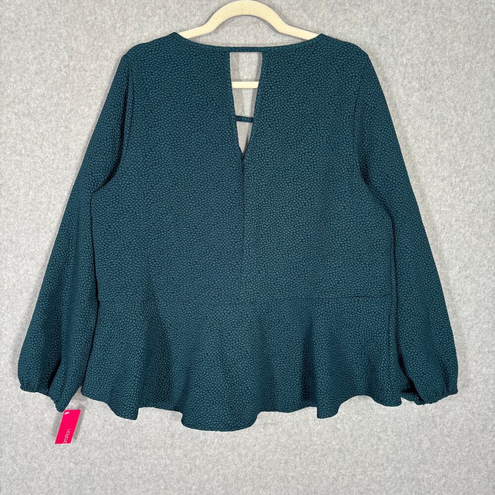Blouse Womens XXL 2XL Blue Green Animal Ruffle‎ Puff Boho Cottage Texture Career - Picture 7 of 10